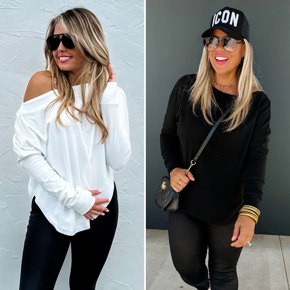 NEW! Super comfy & cute athleisure tops, Black & White!